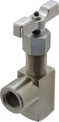 Made in USA - 1/2" Pipe, Angled Hard Seat Needle Valve - FNPT x FNPT Ends, Alloy Valve, 10,000 Max psi - Exact Industrial Supply