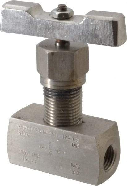 Value Collection - 1/4" Pipe, Inline Hard Seat Needle Valve - FNPT x FNPT Ends, Grade 316 Stainless Steel Valve, 10,000 Max psi - Exact Industrial Supply