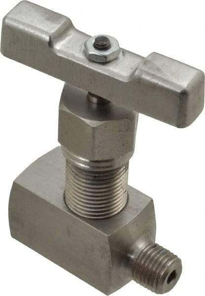 Value Collection - 1/4" Pipe, Inline Hard Seat Needle Valve - MNPT x FNPT Ends, Grade 316 Stainless Steel Valve, 10,000 Max psi - Exact Industrial Supply