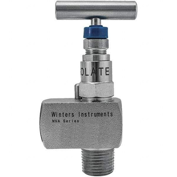 Value Collection - 1/2" Pipe, Angled Hard Seat Needle Valve - MNPT x FNPT Ends, Grade 316 Stainless Steel Valve, 10,000 Max psi - Exact Industrial Supply