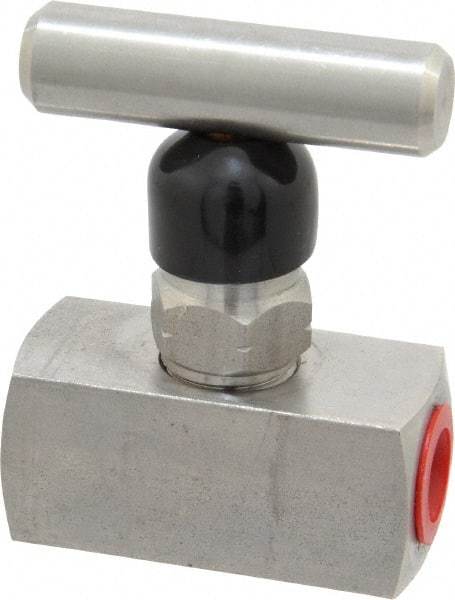 Made in USA - 1/4" Pipe, Inline Miniature Needle Valve - FNPT x FNPT Ends, Grade 316 Stainless Steel Valve, 6,000 Max psi - Exact Industrial Supply