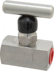 Made in USA - 1/4" Pipe, Inline Miniature Needle Valve - FNPT x FNPT Ends, Grade 316 Stainless Steel Valve, 6,000 Max psi - Exact Industrial Supply
