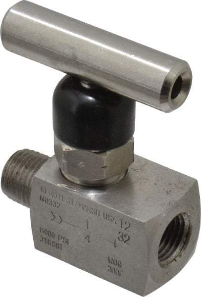 Made in USA - 1/4" Pipe, Inline Miniature Needle Valve - MNPT x FNPT Ends, Grade 316 Stainless Steel Valve, 6,000 Max psi - Exact Industrial Supply