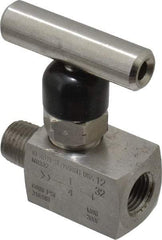 Made in USA - 1/4" Pipe, Inline Miniature Needle Valve - MNPT x FNPT Ends, Grade 316 Stainless Steel Valve, 6,000 Max psi - Exact Industrial Supply