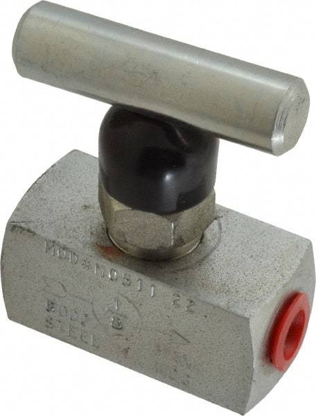 Made in USA - 1/8" Pipe, Inline Miniature Needle Valve - FNPT x FNPT Ends, Alloy Valve, 6,000 Max psi - Exact Industrial Supply