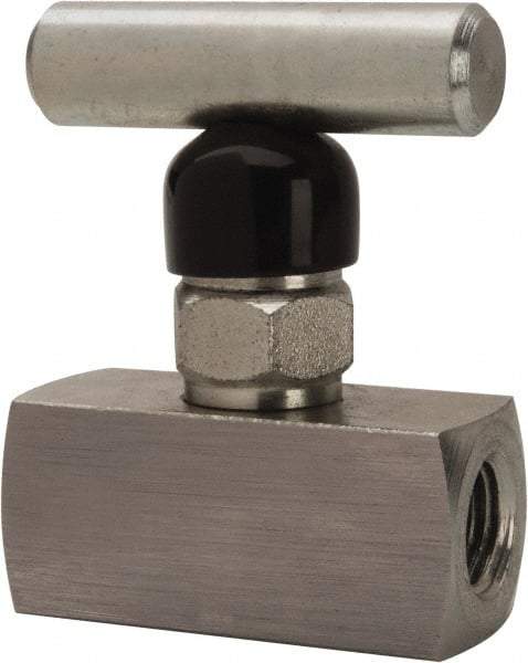 Made in USA - 1/4" Pipe, Inline Miniature Needle Valve - FNPT x FNPT Ends, Alloy Valve, 6,000 Max psi - Exact Industrial Supply