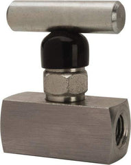 Made in USA - 1/4" Pipe, Inline Miniature Needle Valve - FNPT x FNPT Ends, Alloy Valve, 6,000 Max psi - Exact Industrial Supply