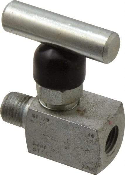 Made in USA - 1/4" Pipe, Inline Miniature Needle Valve - MNPT x FNPT Ends, Alloy Valve, 6,000 Max psi - Exact Industrial Supply