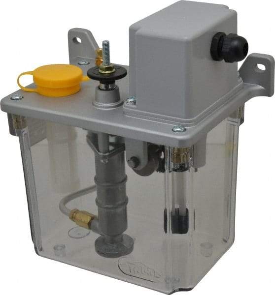 Trico - 2 L Reservoir Capacity, 3 - 6 cm Output per Cycle, 6-12 cm Output per Hour, Electric Central Lubrication System - 30 Min Interval Between Cycles, 130mm Wide x 225mm High, 110 Volts, Oil, 5/16-24 Outlet Thread - Exact Industrial Supply