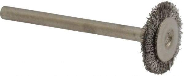 Osborn - 5/8" OD, 1/8" Shank Diam, Crimped Stainless Steel Wheel Brush - 0.005" Filament Diam, 25,000 RPM - Exact Industrial Supply