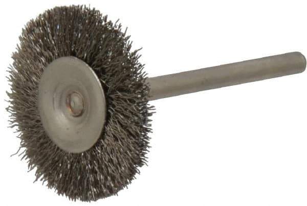 Osborn - 1" OD, 1/8" Shank Diam, Crimped Stainless Steel Wheel Brush - 0.005" Filament Diam, 25,000 RPM - Exact Industrial Supply