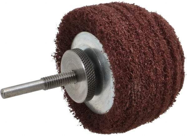 Superior Abrasives - 3" Diam x 2" Thick, Mounted Polishing Wheel - Medium Grade, 1/4" Shank Diam - Exact Industrial Supply