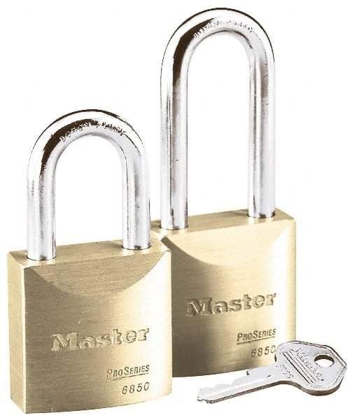 Master Lock - 1-3/16" Shackle Clearance, Keyed Different Pro Series Padlock - 29/32" Shackle Width, 5/16" Shackle Diam, Brass - Exact Industrial Supply