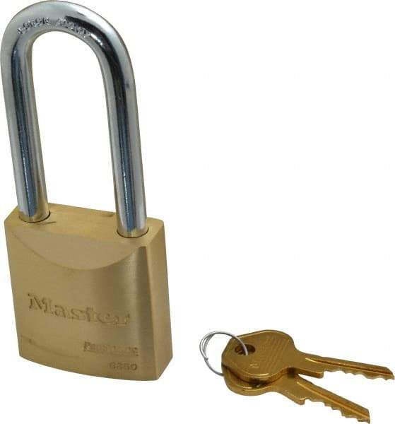 Master Lock - 2-1/2" Shackle Clearance, Keyed Different Pro Series Padlock - 29/32" Shackle Width, 3/8" Shackle Diam, Brass - Exact Industrial Supply