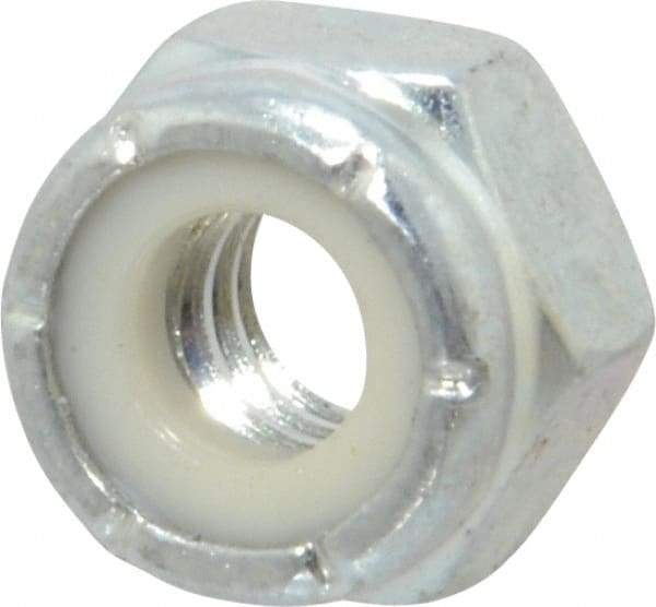 Value Collection - 1/4-20 UNC Grade 2 Hex Lock Nut with Nylon Insert - 7/16" Width Across Flats, 19/64" High, Zinc-Plated Finish - Exact Industrial Supply