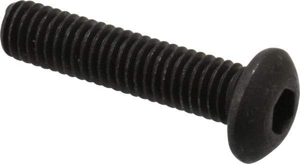 Value Collection - #10-32 UNF Hex Socket Drive, Button Screw - Alloy Steel, Black Oxide Finish, Fully Threaded, 7/8" Length Under Head - Exact Industrial Supply