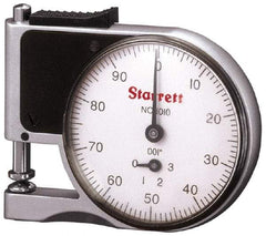 Starrett - 0 to 3/8 Inch Measurement, 0.001 Inch Graduation, 1/2 Inch Throat Depth, Dial Thickness Gage - 1-5/8 Inch Dial Diameter - Exact Industrial Supply