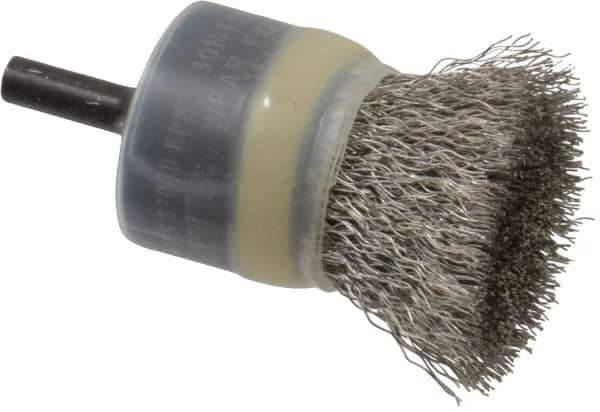 Osborn - 1" Brush Diam, Crimped, End Brush - 1/4" Diam Shank, 20,000 Max RPM - Exact Industrial Supply