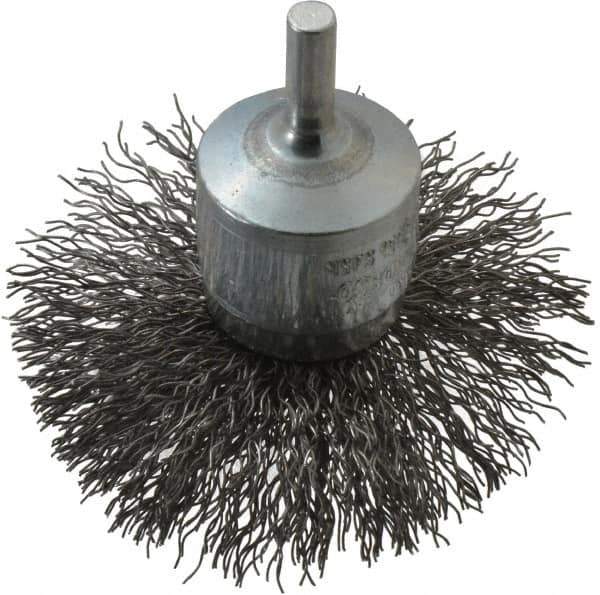 Osborn - 3" Brush Diam, Crimped, End Brush - 1/4" Diam Shank, 15,000 Max RPM - Exact Industrial Supply