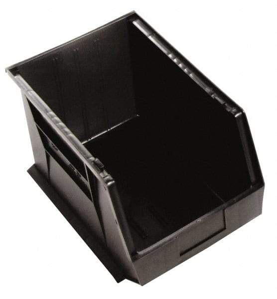 Quantum Storage - 75 Lb. Load Capacity, 16" Deep, Black Polypropylene Hopper Stacking Bin - 8" High x 11" Wide x 16" Long - Exact Industrial Supply