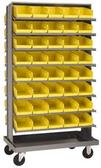 Quantum Storage - 27" Deep x 38" Wide x 64" High, Steel Floor Rack - 2 Sides, 64 Blue Plastic Bins, 8-1/8" Bin Width x 4" Bin Height x 11-7/8" Bin Depth - Exact Industrial Supply