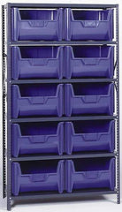 Quantum Storage - 18" Deep x 42" Wide x 75" High, Steel Open Hopper Storage Unit - 5/6 Shelves, 10 Gray Plastic Bins, 42" Bin Width x 75" Bin Height x 16" Bin Depth - Exact Industrial Supply
