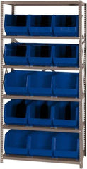 Quantum Storage - 18" Deep x 36" Wide x 75" High, Steel Open Hopper Storage Unit - 5/6 Shelves, 15 Yellow Plastic Bins, 11" Bin Width x 10" Bin Height x 18" Bin Depth - Exact Industrial Supply