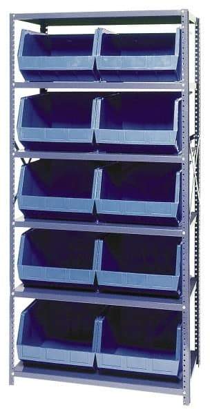 Quantum Storage - 18" Deep x 36" Wide x 75" High, Steel Open Hopper Storage Unit - 5/6 Shelves, 10 Yellow Plastic Bins, 16-1/2" Bin Width x 11" Bin Height x 18" Bin Depth - Exact Industrial Supply