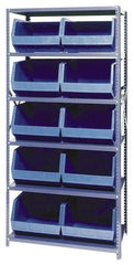 Quantum Storage - 18" Deep x 36" Wide x 75" High, Steel Open Hopper Storage Unit - 5/6 Shelves, 10 Yellow Plastic Bins, 16-1/2" Bin Width x 11" Bin Height x 18" Bin Depth - Exact Industrial Supply