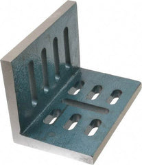 Interstate - 7" Wide x 4-1/2" Deep x 5-1/2" High Cast Iron Partially Machined Angle Plate - Slotted Plate, Through-Slots on Surface, Open End, Single Plate - Exact Industrial Supply