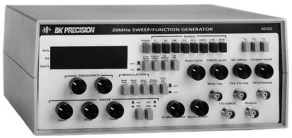 B&K Precision - 20 msec, -20 dB, AM, FM, 50 Ohm, 20 MHz Sine Wave, LED Display, Linear and Logarithmic Function Generator - 10 ppm Wave Accuracy, 20 dB Amplitude, 20 MHz Max Wave Form, Includes Instruction Manual, Output Cable with BNC to Alligator Clips - Exact Industrial Supply