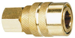 Made in USA - 1/4 Female Push to Connect Pneumatic Hose Coupler - Brass, 3/8" Body Diam, 3/8" Hose ID - Exact Industrial Supply