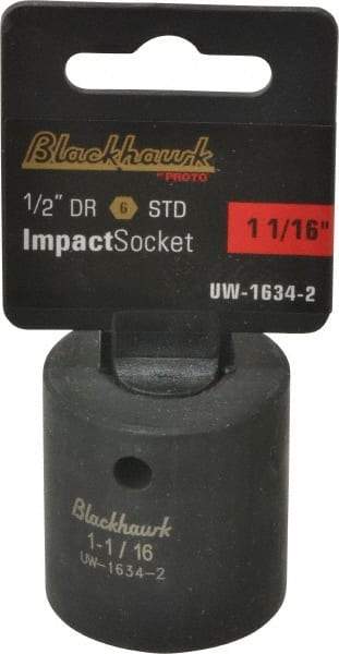 Blackhawk by Proto - 1/2" Drive 1-1/16" Standard Impact Socket - 6 Points, 1-3/4" OAL - Exact Industrial Supply