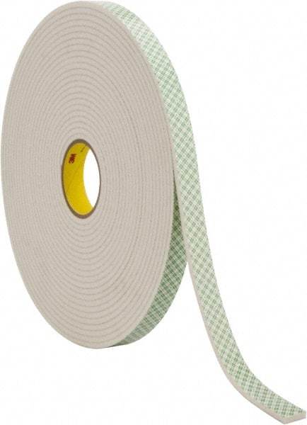 3M - 1" x 18 Yd Acrylic Adhesive Double Sided Tape - 1/4" Thick, Off-White, Urethane Foam Liner, Continuous Roll, Series 4004 - Exact Industrial Supply