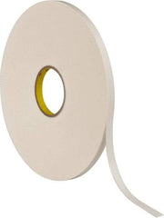 3M - 1/2" x 72 Yd Rubber Adhesive Double Sided Tape - 1/32" Thick, White, Polyethylene Foam Liner, Continuous Roll, Series 4462W - Exact Industrial Supply