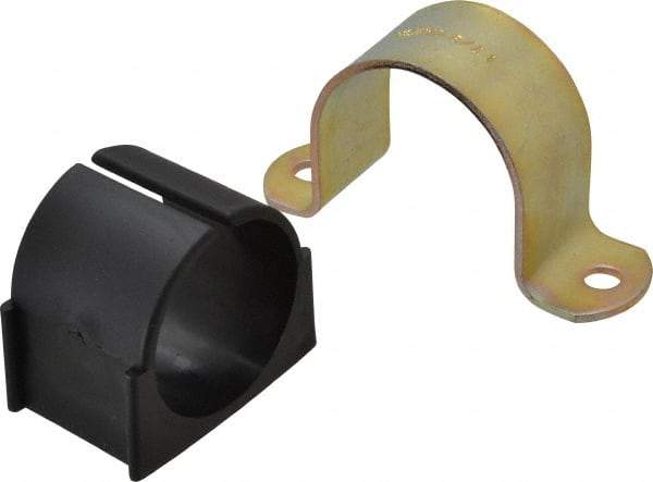 ZSI - 1-1/2 Pipe, Steel, Zinc Plated Pipe Strap with Cushion - 2 Mounting Holes - Exact Industrial Supply