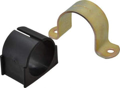 ZSI - 1-1/2 Pipe, Steel, Zinc Plated Pipe Strap with Cushion - 2 Mounting Holes - Exact Industrial Supply