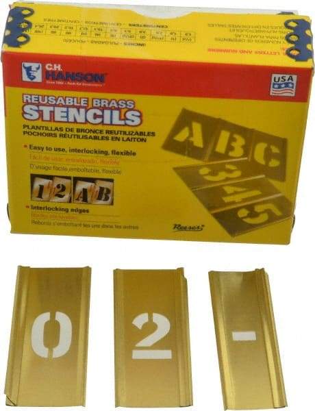 C.H. Hanson - 15 Piece, 3/4 Inch Character Size, Brass Stencil - Contains Figure Set - Exact Industrial Supply