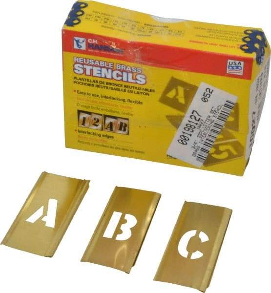 C.H. Hanson - 33 Piece, 3/4 Inch Character Size, Brass Stencil - Contains Letter Set - Exact Industrial Supply