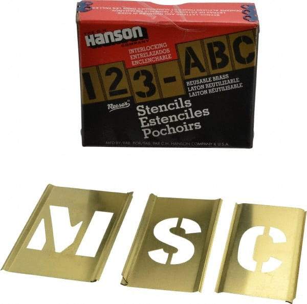 C.H. Hanson - 33 Piece, 1-1/2 Inch Character Size, Brass Stencil - Contains Letter Set - Exact Industrial Supply