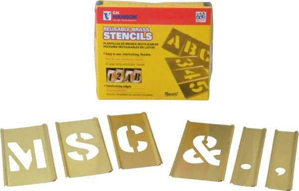 C.H. Hanson - 33 Piece, 2 Inch Character Size, Brass Stencil - Contains Letter Set - Exact Industrial Supply