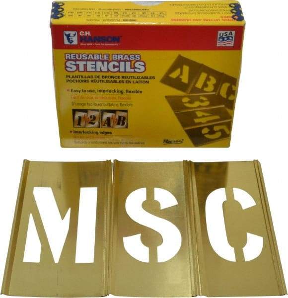 C.H. Hanson - 33 Piece, 2-1/2 Inch Character Size, Brass Stencil - Contains Letter Set - Exact Industrial Supply