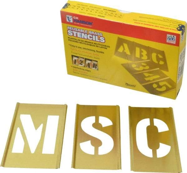C.H. Hanson - 33 Piece, 3 Inch Character Size, Brass Stencil - Contains Letter Set - Exact Industrial Supply