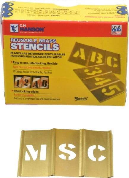 C.H. Hanson - 45 Piece, 3/4 Inch Character Size, Brass Stencil - Exact Industrial Supply