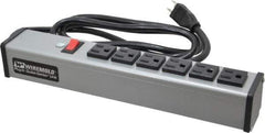 Wiremold - 6 Outlets, 120 Volts, 15 Amps, 6' Cord, Power Outlet Strip - Free Hanging Mount, 5-15 NEMA Configuration, 12-1/4" Strip, cULus Listed - Exact Industrial Supply
