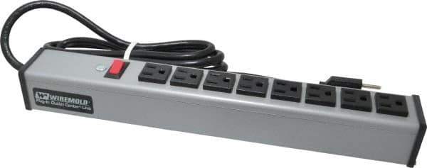 Wiremold - 8 Outlets, 120 Volts, 15 Amps, 6' Cord, Power Outlet Strip - Free Hanging Mount, 5-15 NEMA Configuration, 15" Strip, cULus Listed - Exact Industrial Supply