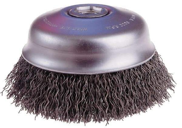 Osborn - 3-1/2" Diam, 5/8-11 Threaded Arbor, Steel Fill Cup Brush - 0.006 Wire Diam, 1" Trim Length, 7,500 Max RPM - Exact Industrial Supply