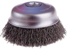 Osborn - 3-1/2" Diam, 5/8-11 Threaded Arbor, Steel Fill Cup Brush - 0.006 Wire Diam, 1" Trim Length, 7,500 Max RPM - Exact Industrial Supply