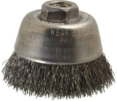 Osborn - 3-1/2" Diam, 5/8-11 Threaded Arbor, Steel Fill Cup Brush - 0.02 Wire Diam, 1" Trim Length, 7,500 Max RPM - Exact Industrial Supply