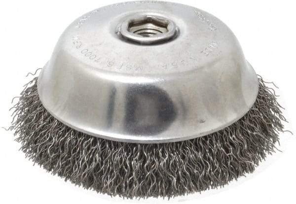 Osborn - 6" Diam, 5/8-11 Threaded Arbor, Steel Fill Cup Brush - 0.02 Wire Diam, 1-1/2" Trim Length, 7,000 Max RPM - Exact Industrial Supply